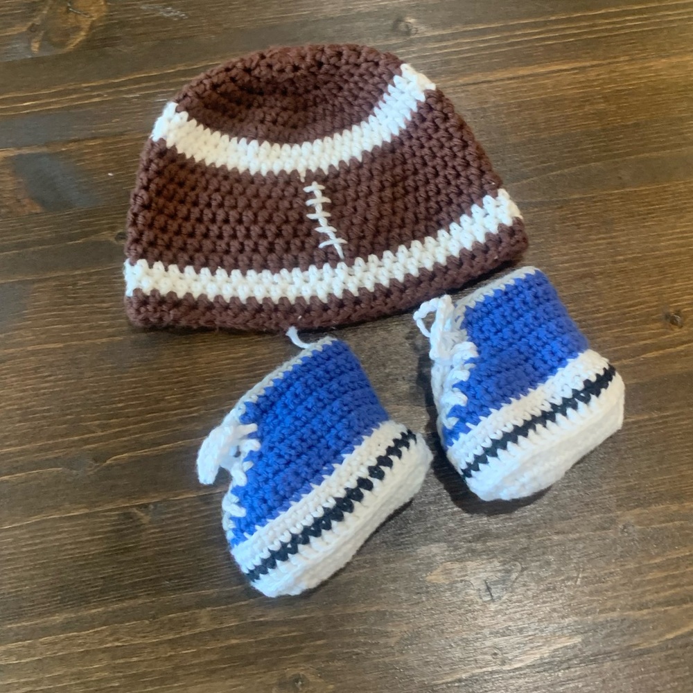 Handmade Boutique crochet newborn beanie and booties